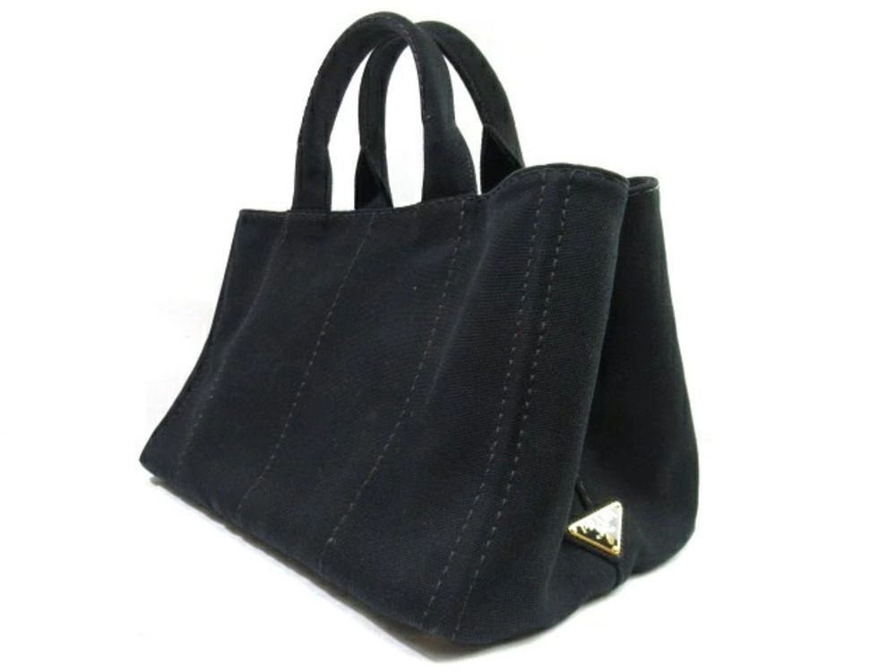 Prada Canapa Canvas Shoulder Black Bag Tote Black